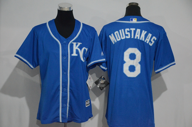 Womens 2017 MLB Kansas City Royals #8 Moustakas Blue Jerseys->women mlb jersey->Women Jersey